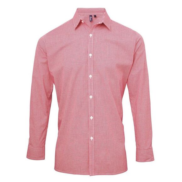 Premier Mens Gingham Long-Sleeved Shirt / Red/White - Picture 1 of 3